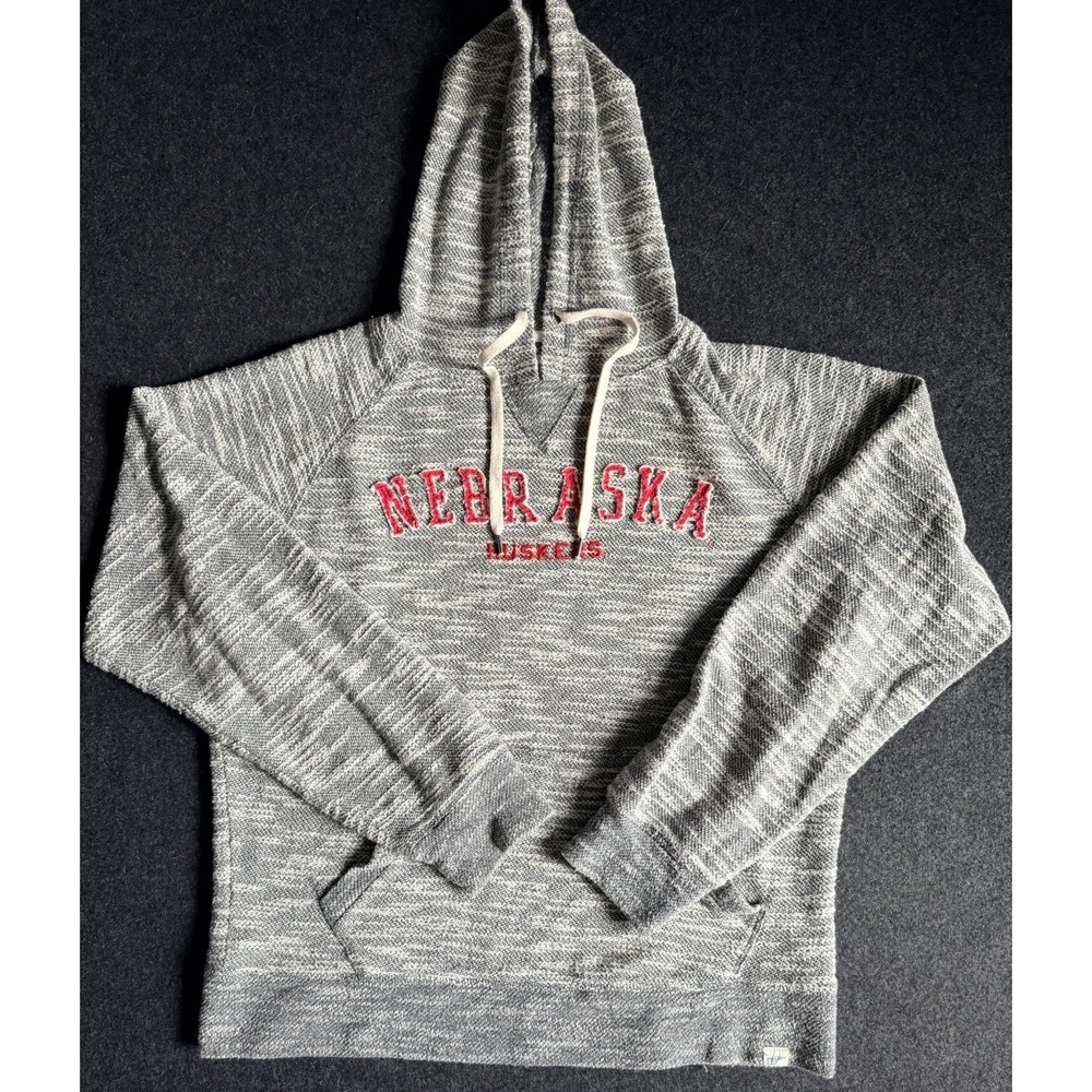 Nebraska Cornhuskers Hoodie Mens Med Gray Pullover Sweatshirt Spellout Blue 84